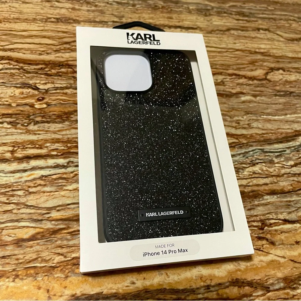Karl Lagerfeld Black Shimmer Logo Phone Case For iPhone 14 Pro Max NWT